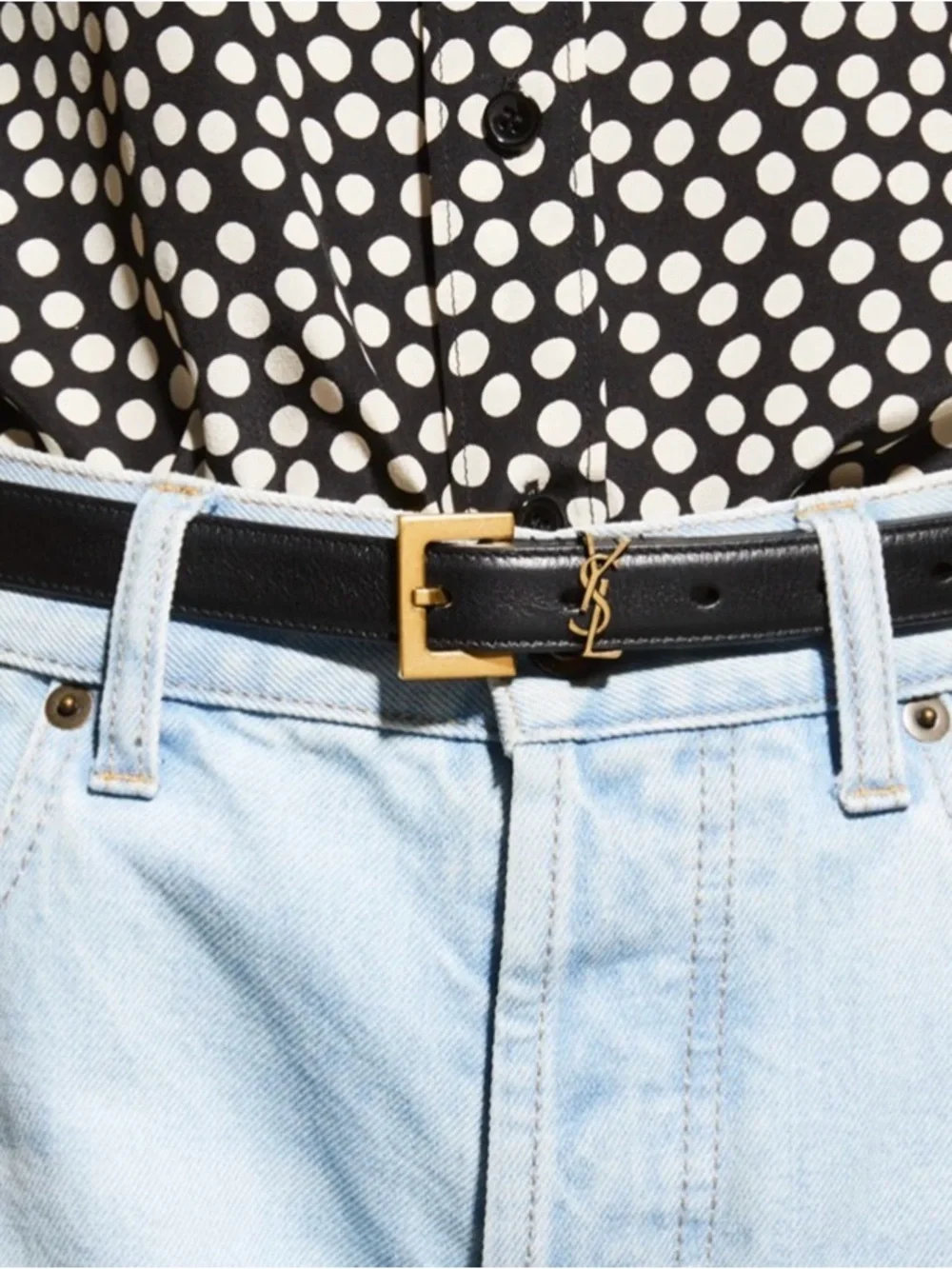 Yves Saint Laurent Cassandre Thin Belt in Grained Leather